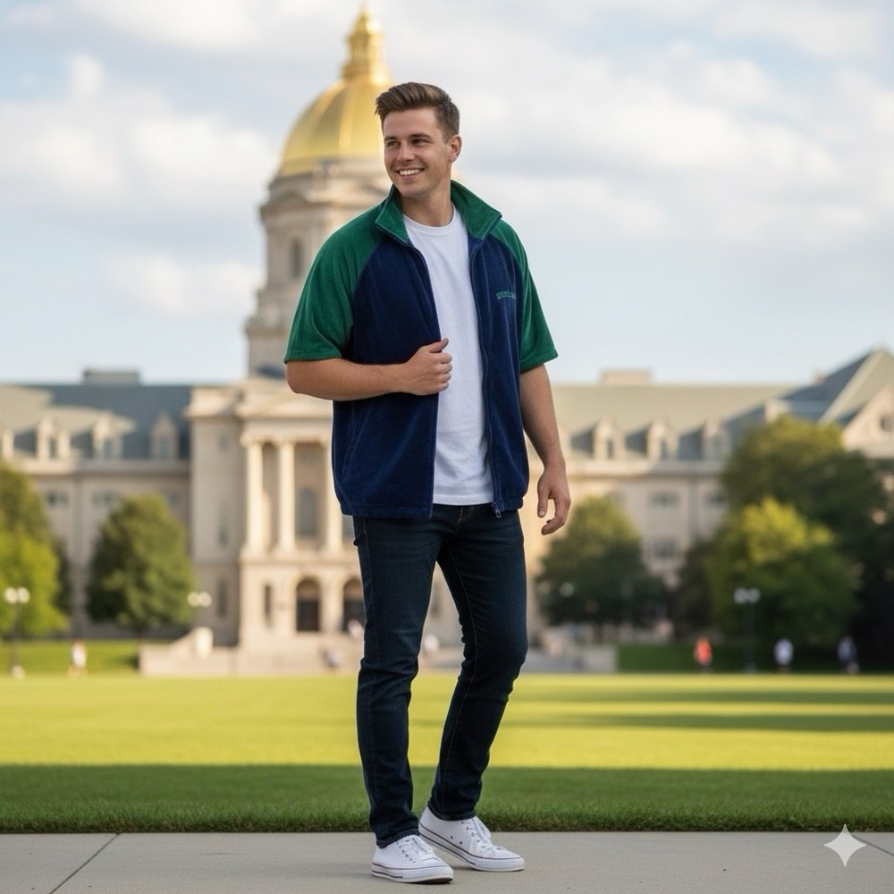 Vintage 90s Notre Dame Velour Zip-Up Short Sleeve Jacket Team Edition Footlocker